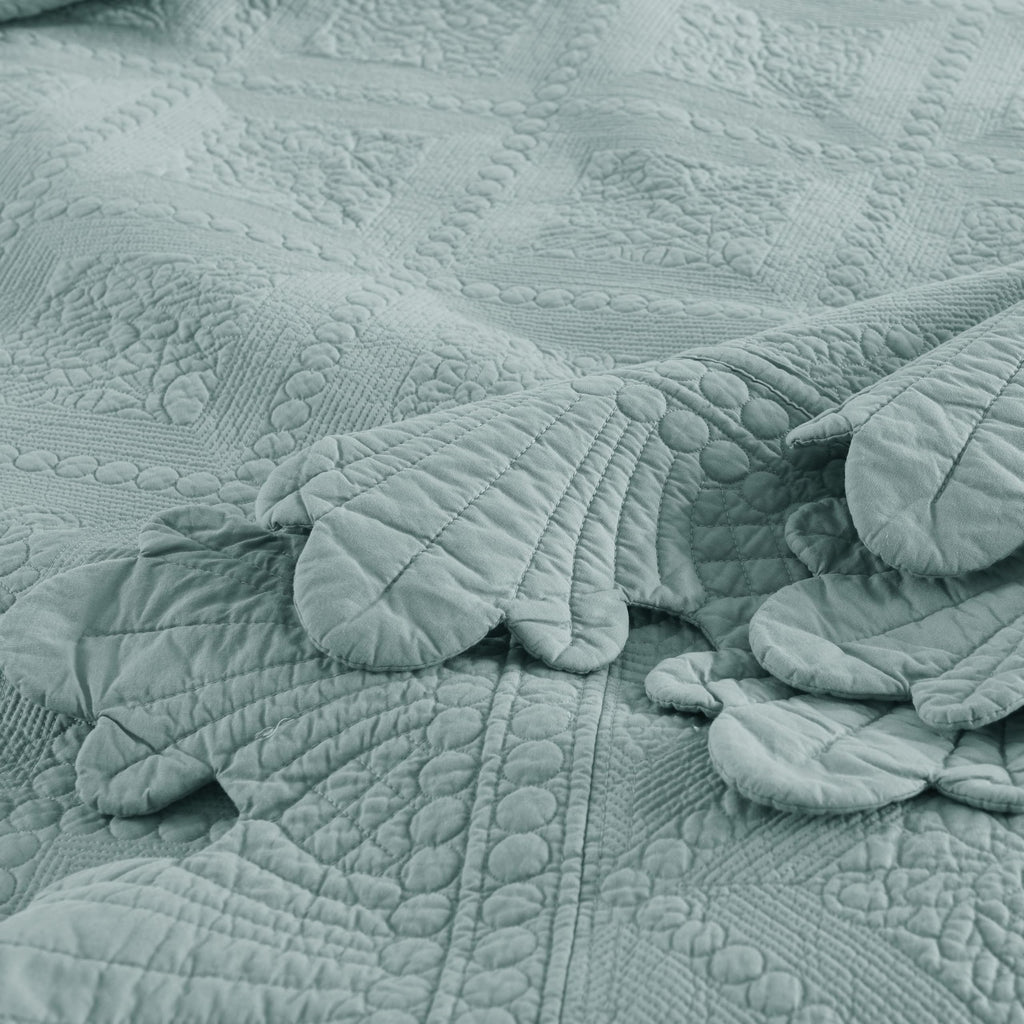 3-Piece 100% Cotton Oversized Bedspread Lightweight Quilt Coverlet Embroidery Farmhouse Bedding Set (Tk Aqua Green