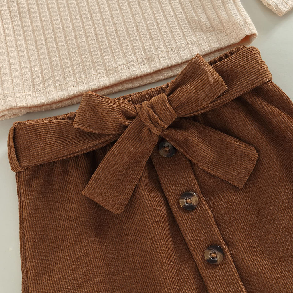 Toddler Baby Girl Fall Winter Skirt Set Turtleneck Ribbed Long Sleeve T-Shirt Top & Plaid Skirts Dress 2Pcs Outfits