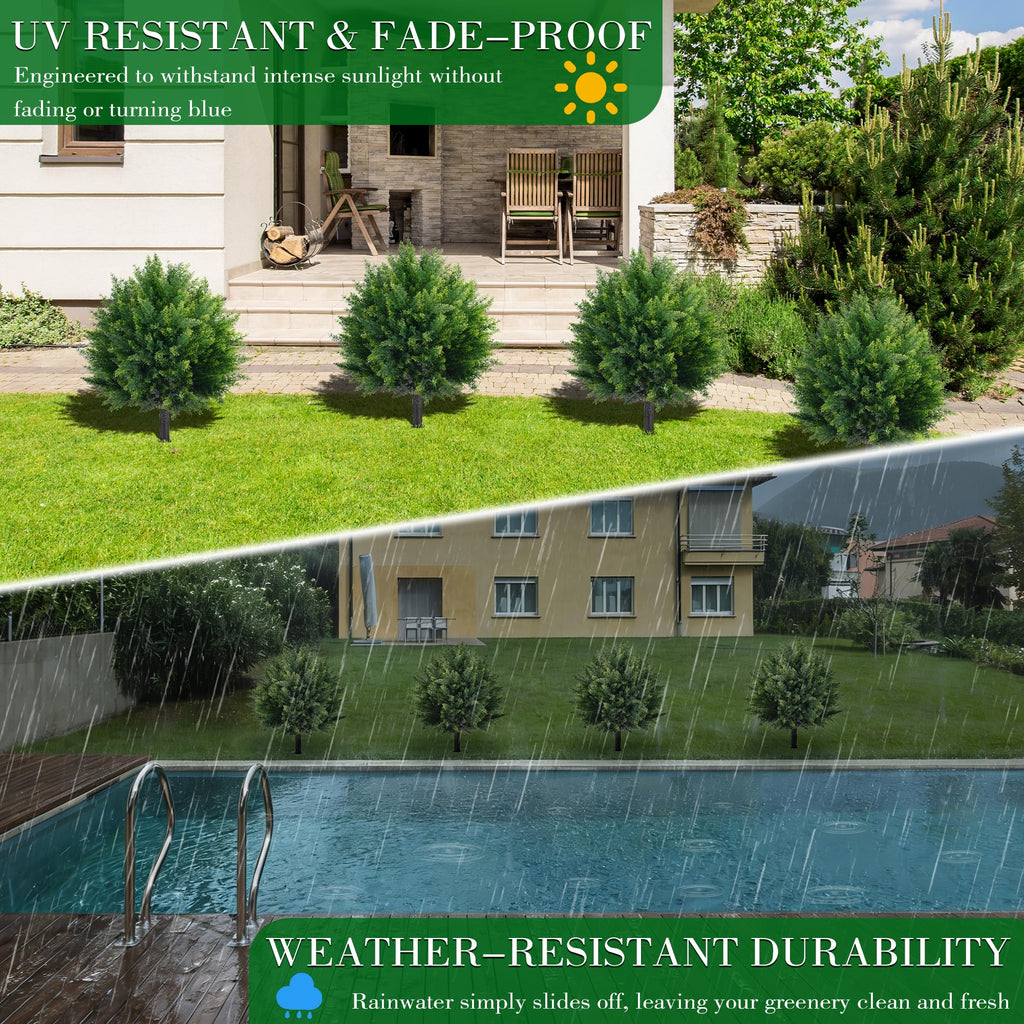 27.6'' Artificial Cedar Topiary Ball Trees (2 Pack), UV Resistant Faux Evergreen Shrubs with Ground Spikes, Realistic