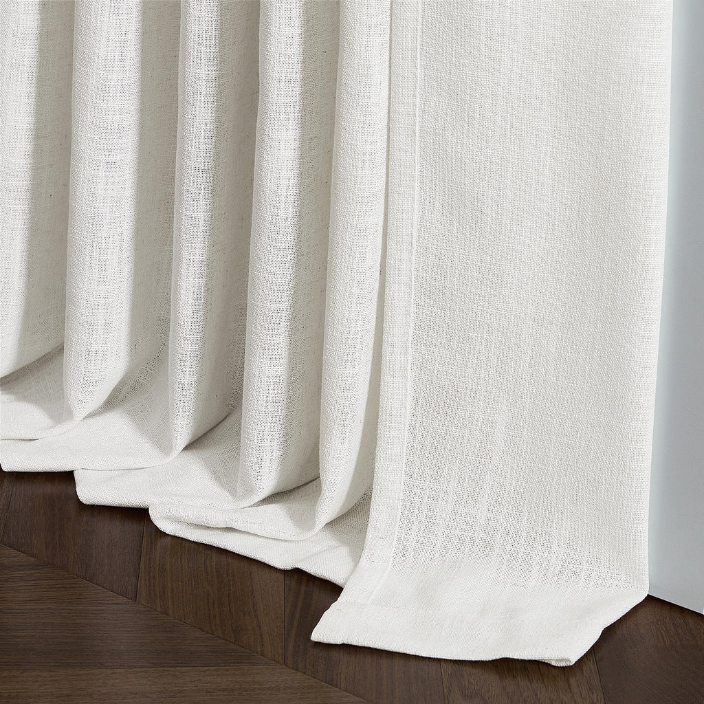 Beige White Pinch Pleated Linen Curtains 132 Inches Long 2 Panels