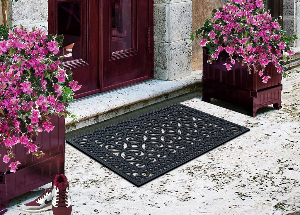 9-LB Heavy Duty Rubber Doormat 24"×36" - Won't Blow Away | Outside Front Door Mat, Mud Dirt Scraper, Non-Slip