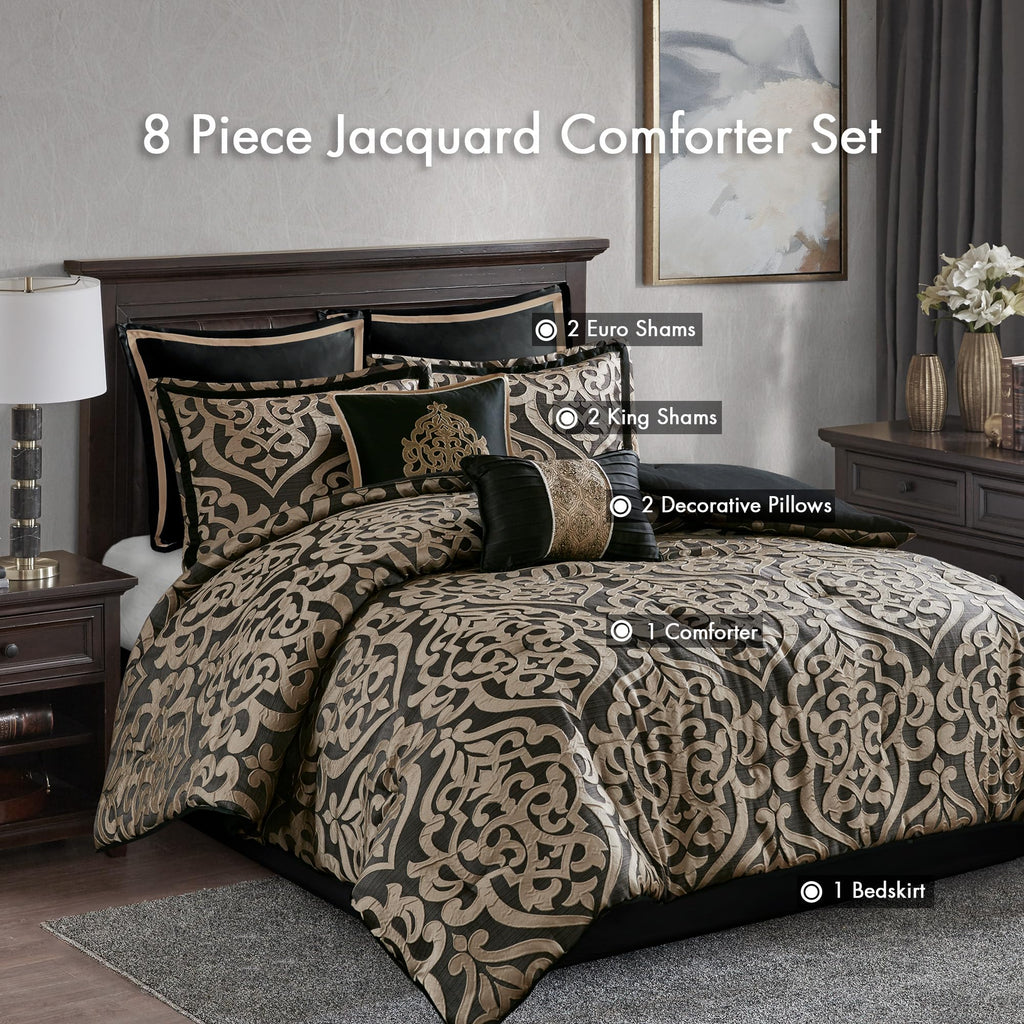 Damask Medallion Jacquard Comforter Set, 8PC King Bedding Set