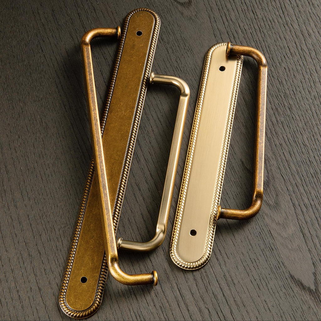 2 Pack Cabinet Pulls Antique Brass Drawer Pulls with Backplate,5 Inch Hole Center Vintage Cabinet Handles with Spacer