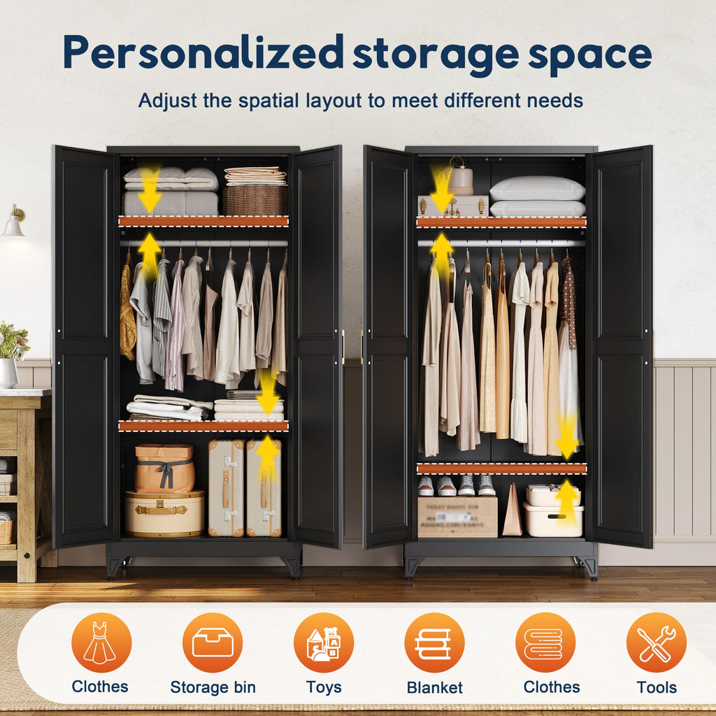 71'' Armoire Wardrobe Closet with Doors,Metal Wardrobe Cabinet