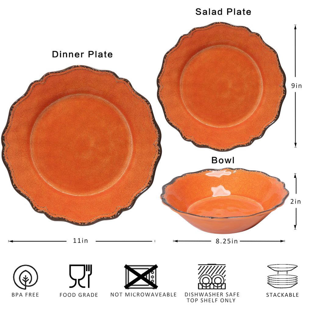 12 Piece Lightweight Fall Melamine Dishes Dinnerware Set for Party Camping