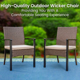 Outdoor Wicker Chairs Set of 2, Rattan Covered Metal Armchairs with Removable Cushion