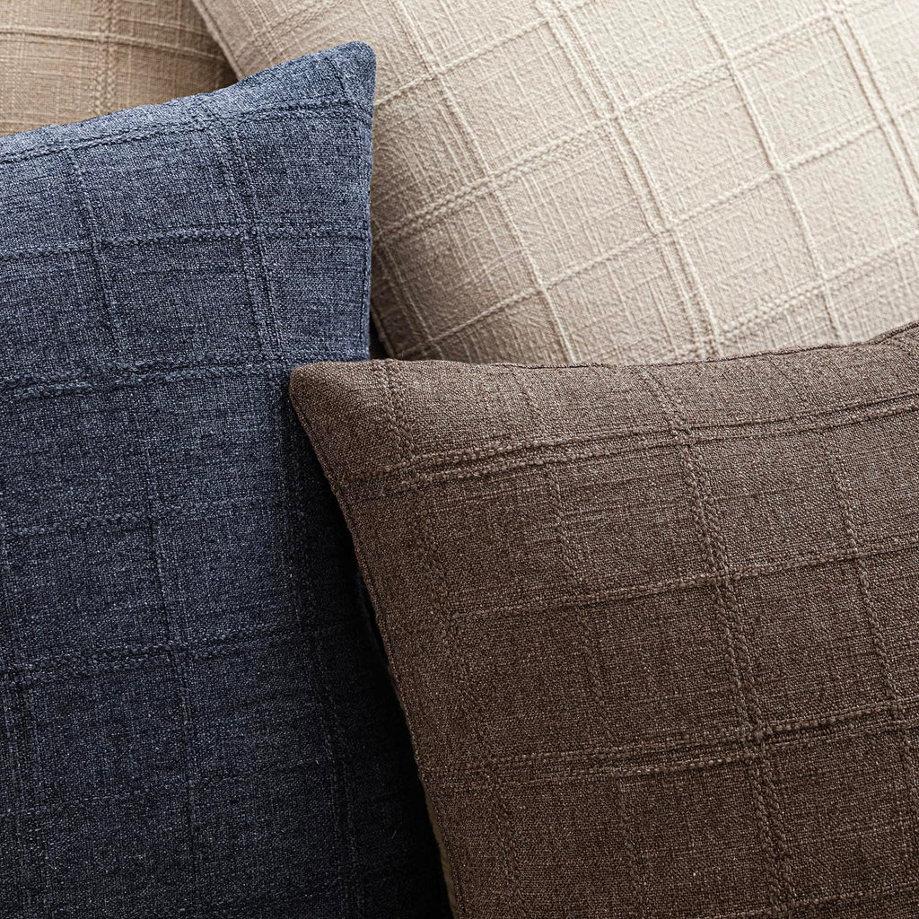 Boho Linen Check Decorative Throw Pillow Covers 26×26 Dark Brown