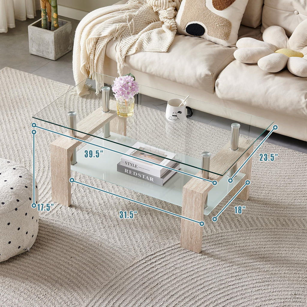 Living Room Rectangle Coffee Table, Tea Table Suitable for Waiting Room, Modern Side Coffee Table with Wooden Leg