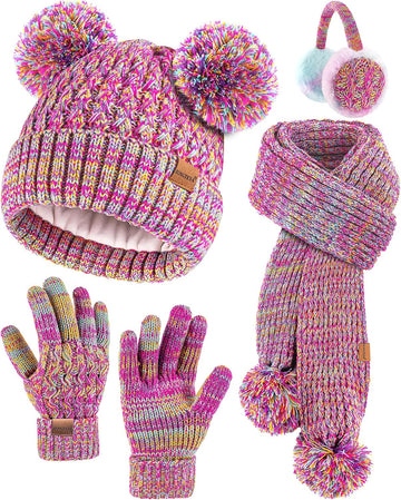 4PCS Kids Girls Winter Hat Gloves Scarf Earmuffs Set Aged