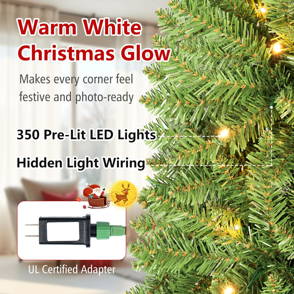 7ft Pre-Lit Pencil Christmas Tree with 350 Warm White LED Lights