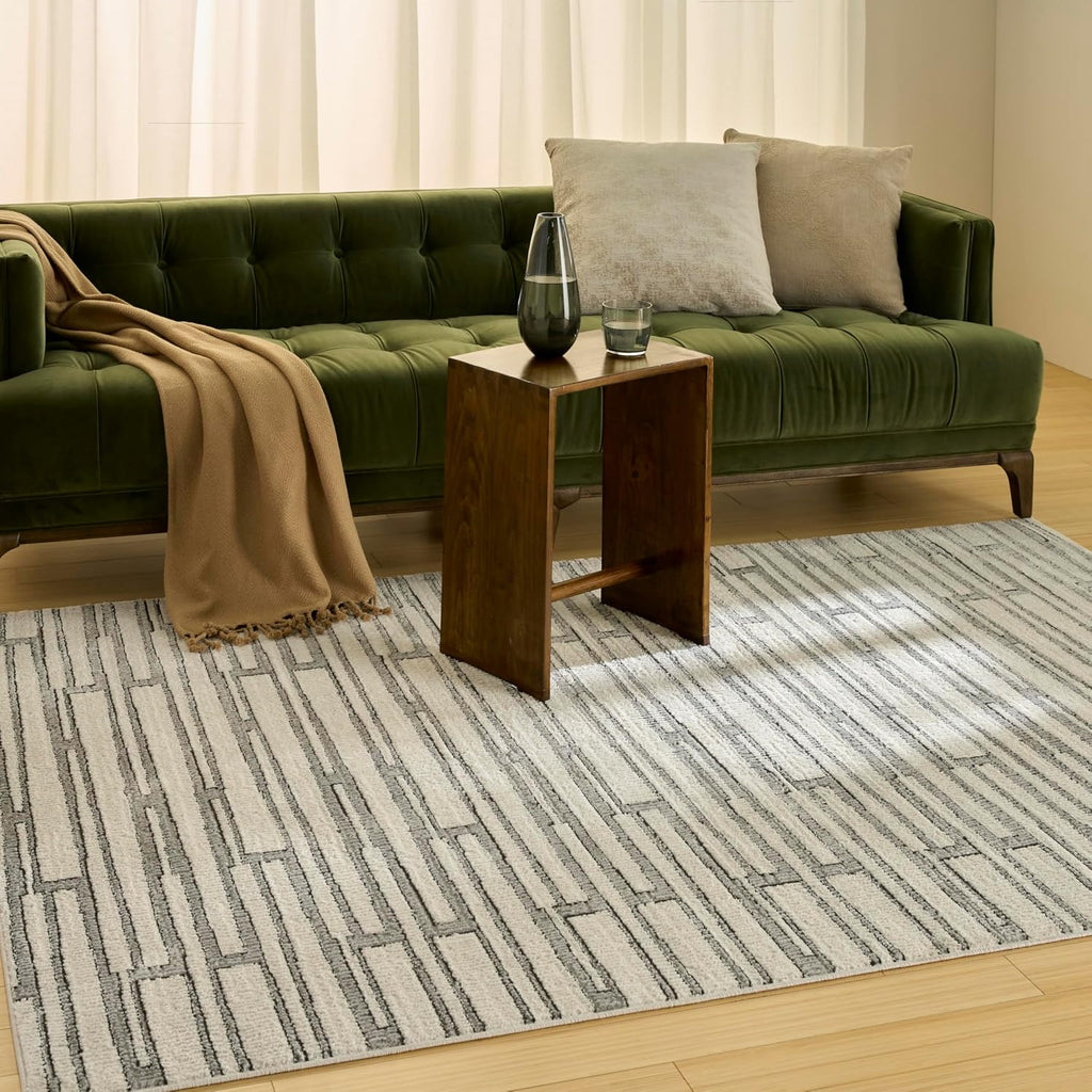 Home Nordic Ivory Grey Area Rug - Easy Clean, Non Shedding, Bed Room, Living Room, Dining Room, Kitchen (5' x