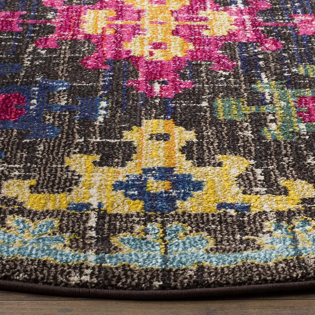 Monaco Collection Area Rug - 6'7" Round, Multi, Boho Diamond Trellis Design, Non-Shedding & Easy Care, Ideal for High