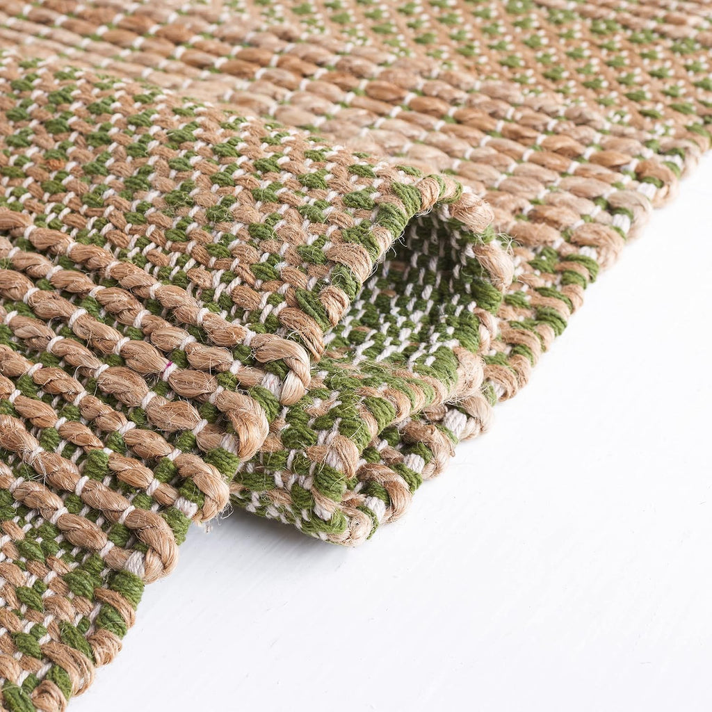 Natural Fiber Collection Area Rug - 6'6" Square, Green & Natural, Handmade Boho Farmhouse Rustic Jute & Cotton Jute