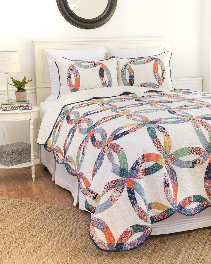 Heritage Double Wedding Ring Patchwork Cotton Blend Quilt Set
