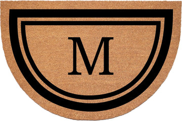 Half Circle Black Border 18" x 30" Monogram Doormat (Letter M)