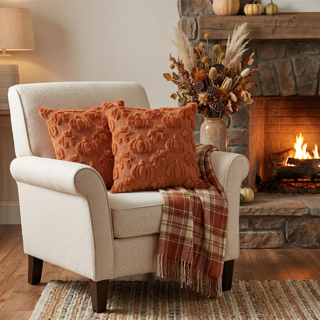 Caramel Pumpkin Fall Throw Pillow Covers 20x20 Inch