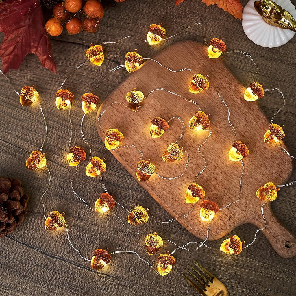 3D Twinkle Acorn Fall Decorations Harvest String Lights, Full Size Autumn Acorn 10 feet 30 LEDs USB Operated - Set of 10