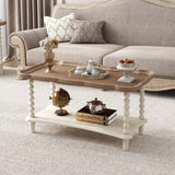 Farmhouse Coffee Table, Rustic White French Country Center Table with Storage Shelf, Wood Coffee Tables Dining Room