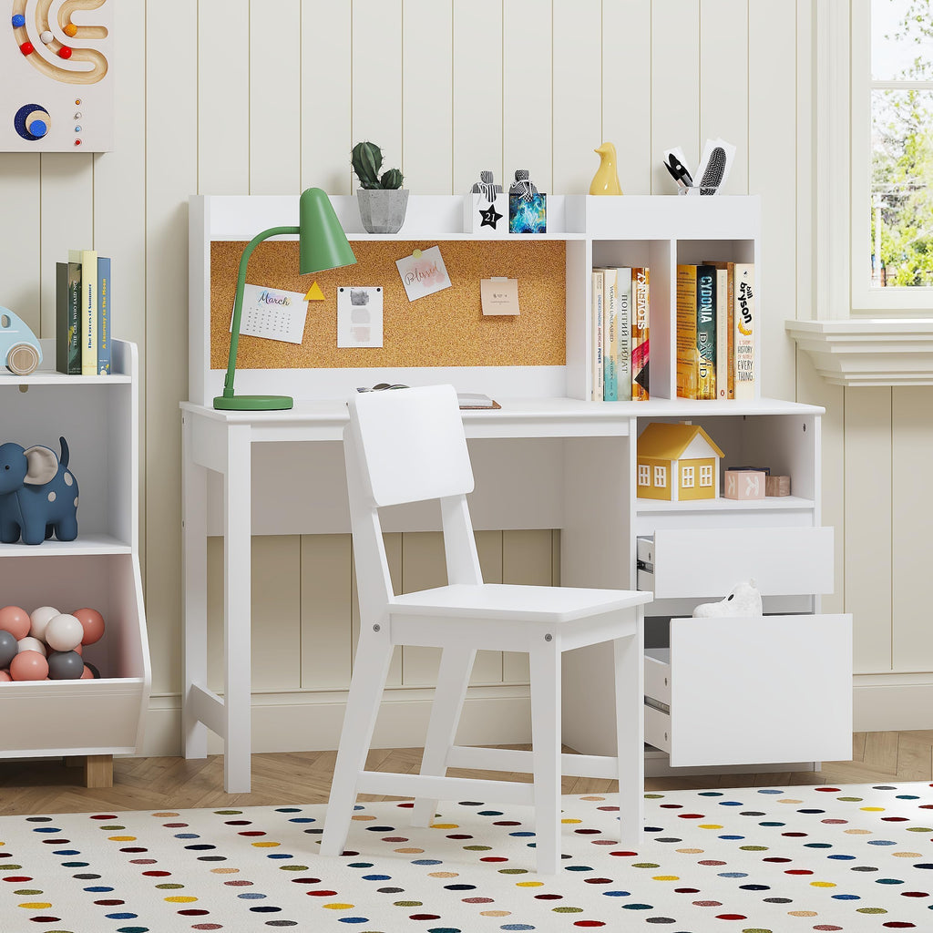 Wooden Kids Study Desk Set with Hutch and Storage for Ages 5-12