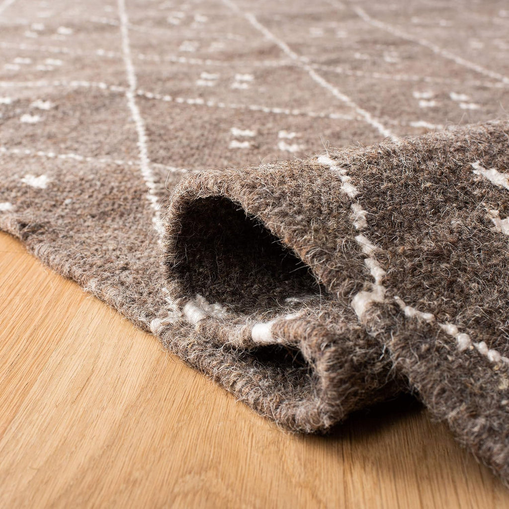 Natural Kilim Collection Runner Rug - 2'3" x 6', Brown & Ivory, Handmade Moroccan Boho Tribal Wool & Viscose, Ideal
