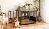 32 Inch Dog Crate Furniture with Cushion for Large Medium Dogs, Wooden Heavy Duty Dog Kennel with Double Doors
