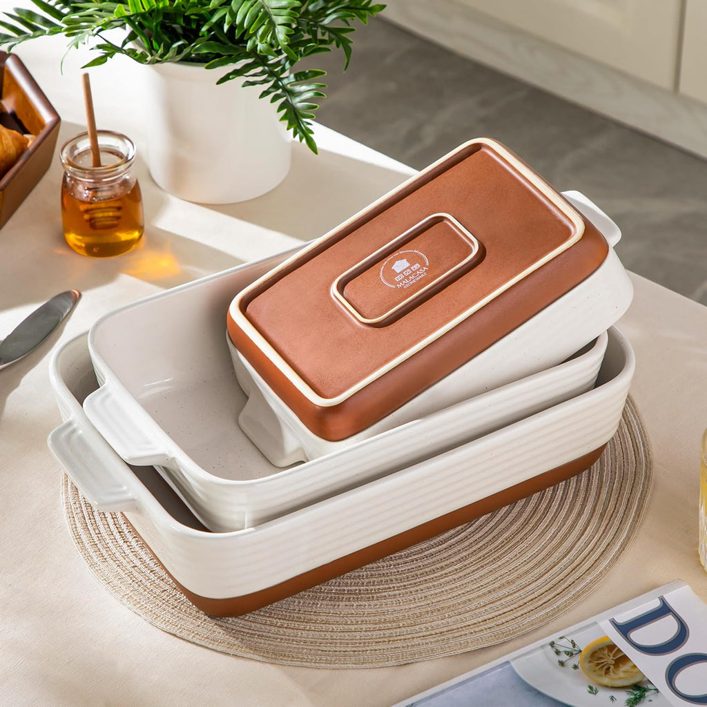 Casserole Dishes for Oven, Ceramic Dishes Set of 3, Pan Casserole Dish Set, Rectangular Lasagna Pan Deep with Handles