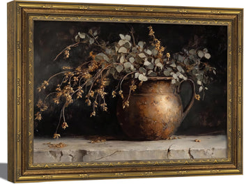 Gold Framed Vintage Eucalyptus Canvas Wall Art Rustic Farmhouse Copper Vase Botanical Pictures Print Moody Autumn