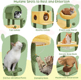 68.5in Tall Cactus Cat Tree, Multi-Level Tower with 2 Large Condos, Scratching Posts, 2 Acrylic Clear Bowls