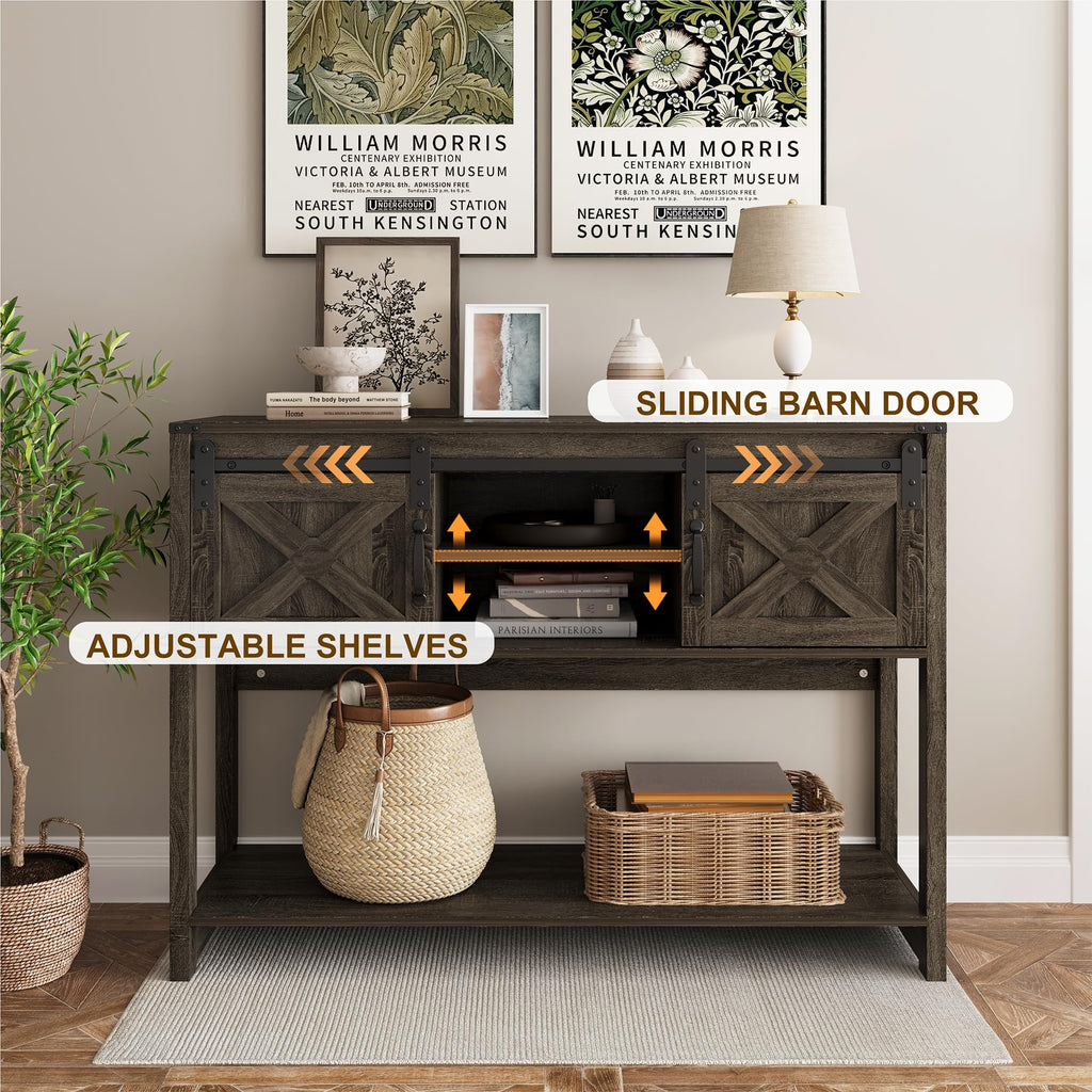 46" Long Console Table with Storage Shelf & Sliding Barn Door