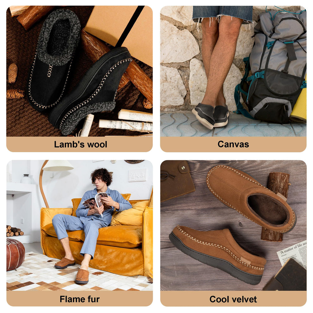 Men's Slip On Moccasin Slippers, Coffee, 9-10