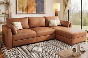 Faux Leather Modular Sectional Sofa Wide L Shaped Couches Brown