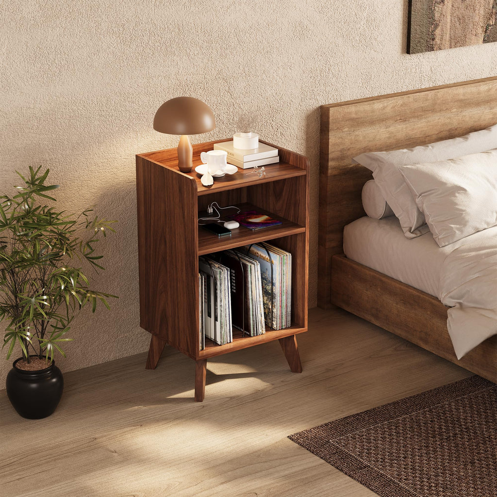 Record Player Stand, Turntable Stand with Record Storage and Charging Station & USB Ports, Record Player Table with