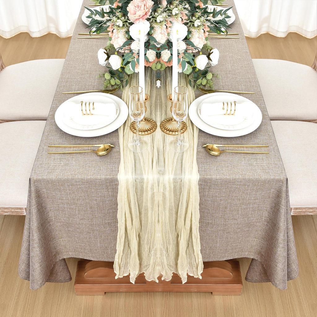 2 Pack Linen Textured Rectangle Tablecloths, 52 x 70 Inch, Nature