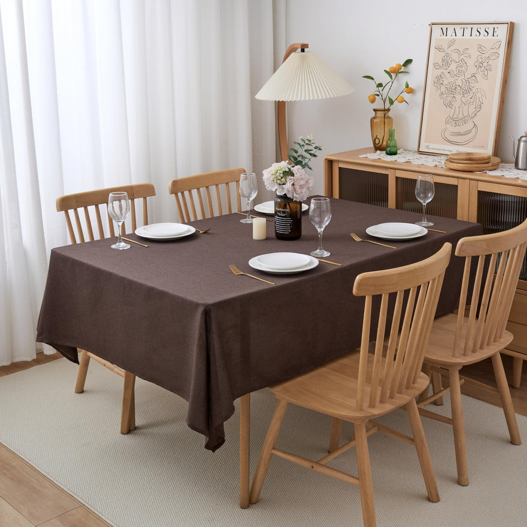 Brown Linen Tablecloth 108 Inch, Textured Table Cloth Farmhouse Table Cover Dining Coffee, 54 x 108 Inch