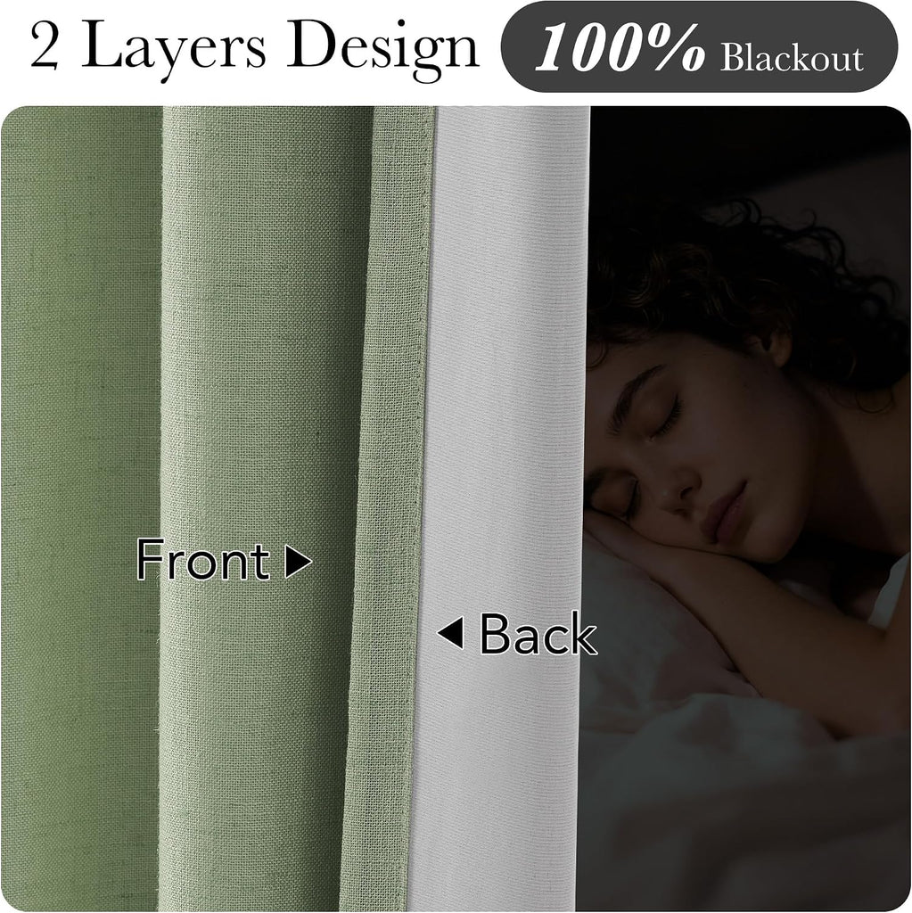 Blackout Taupe Linen Pinch Pleated Curtains, W40xL90, 2 Panels
