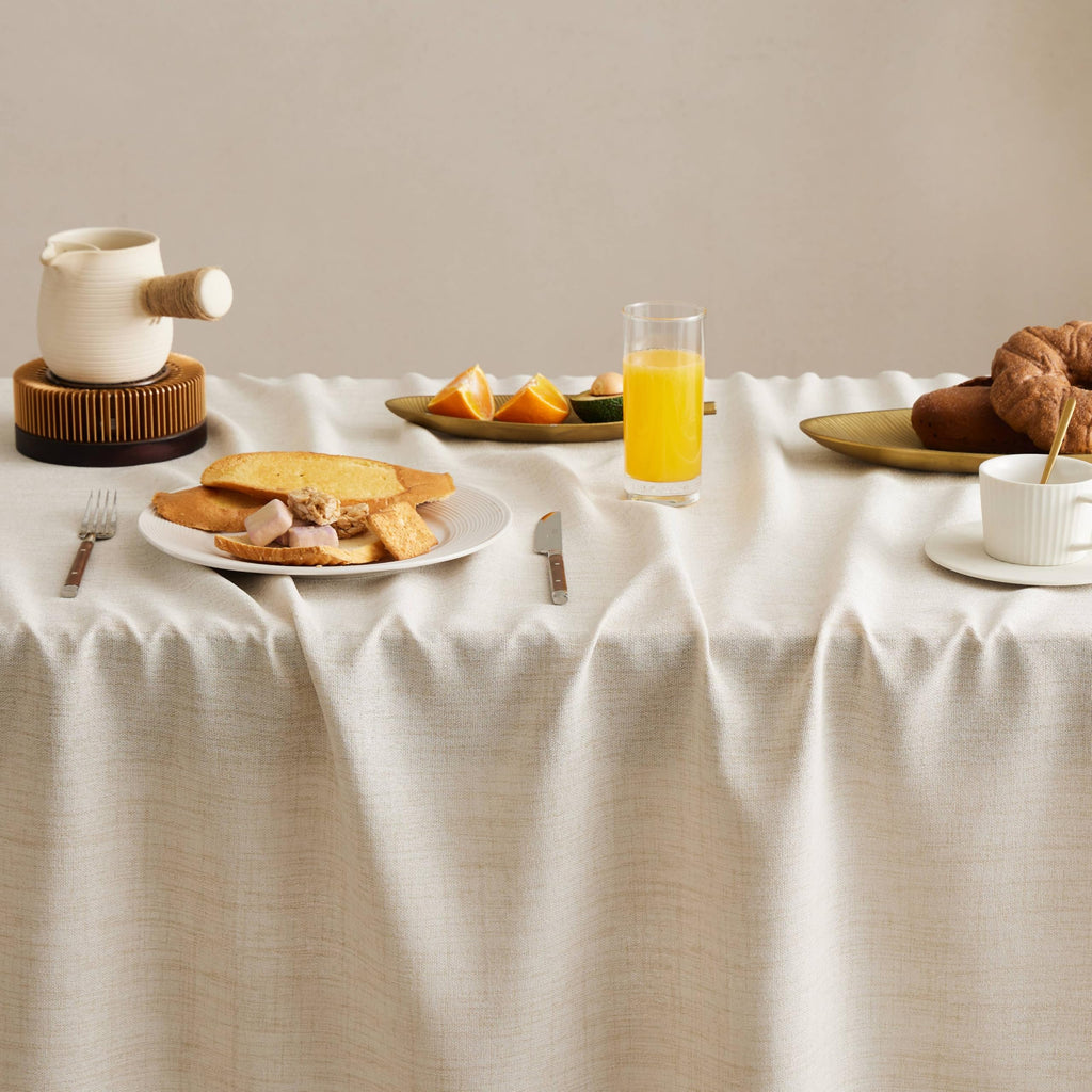 Tassel Linen Rectangular Table Cloth, Light Tan 52x70 Inch