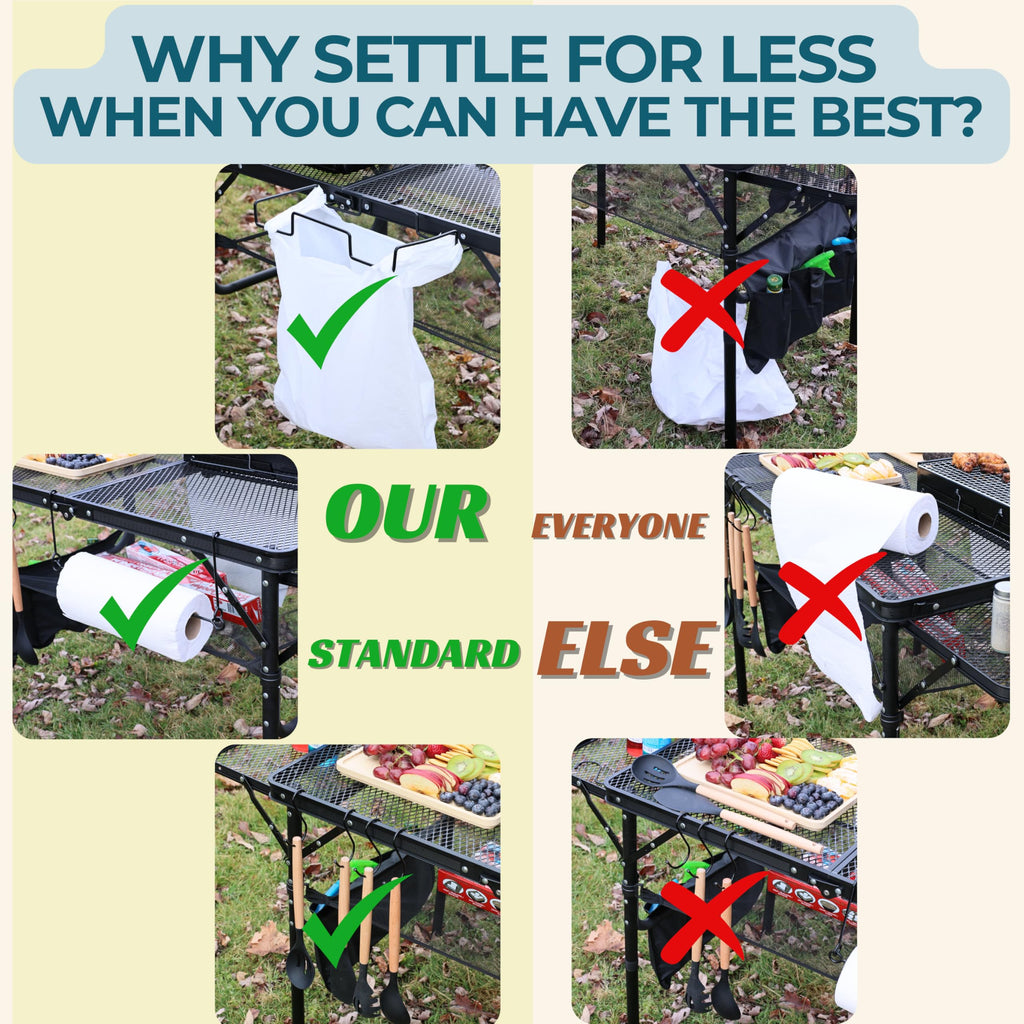 Folding Table w/ Carry Bag, Paper Towel Holder, Garbage Holder, Wing Panels, 3x2 FT Foldable Table for Portable