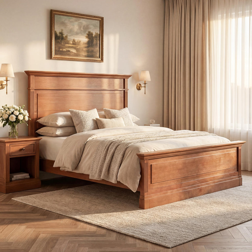 Rustic Solid Wood Bed Frame, Farmhouse Platform Bed with 53.5" Tall Headboard, Heavy Duty Wood Bed Frame