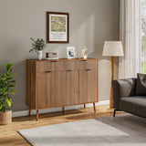 Fluted Sideboard Buffet Cabinet with Storage,2 Drawers and 3 Doors,Wood Coffee Bar Cabinet with Solid Wood Feet