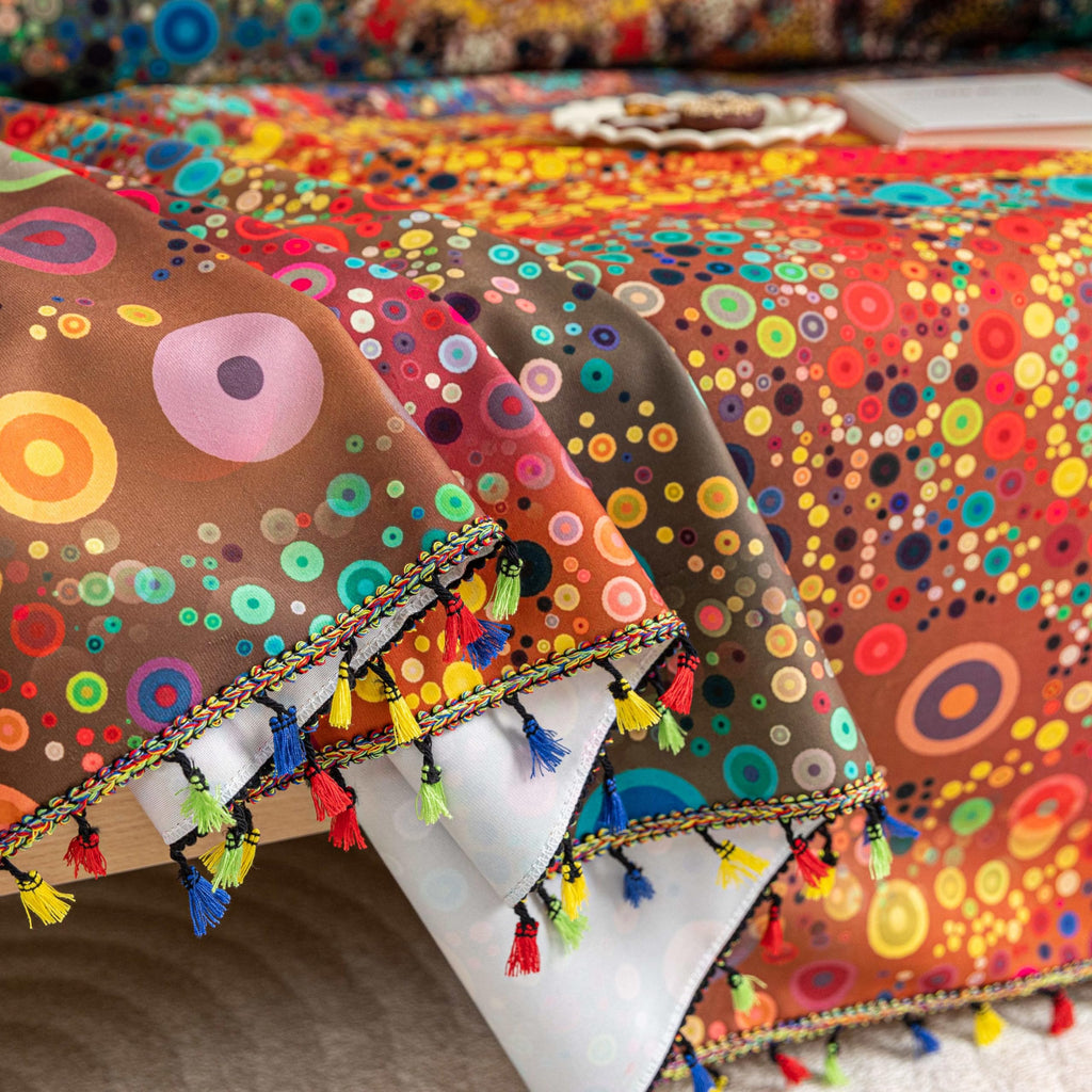 Boho Couch Cover with Tassels, Washable 3-Seater Sectional Sofa Cover (A7, 71"x134")