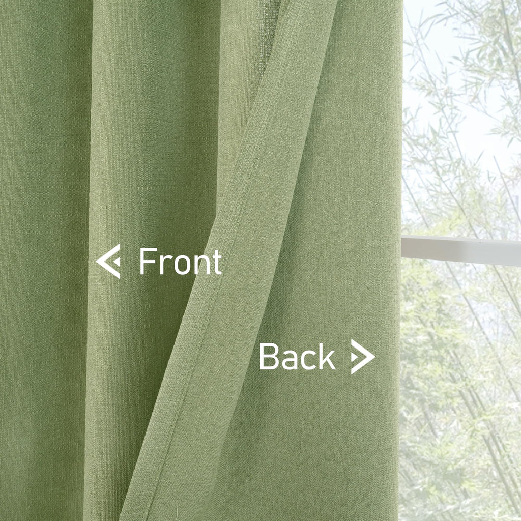 Extra Wide Sage Green Linen Bedroom Curtains 84 Inches Long