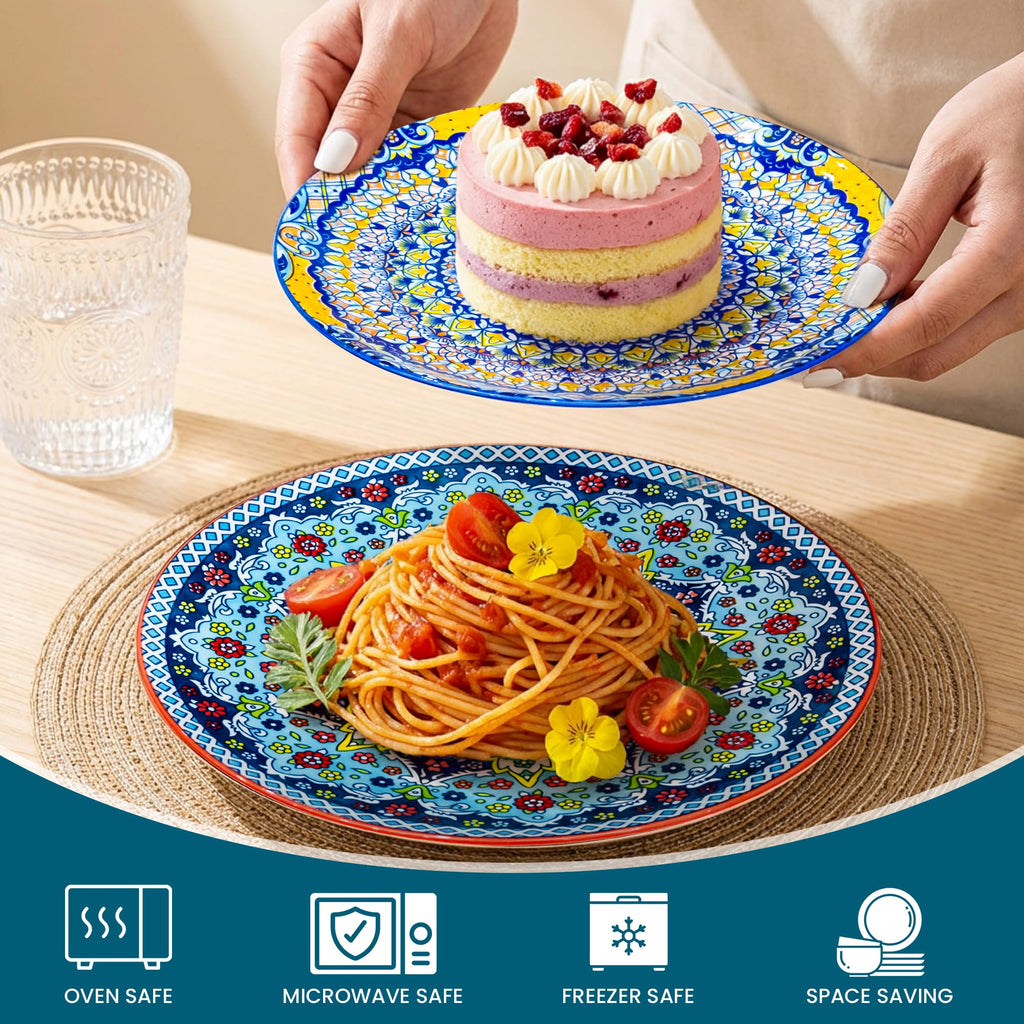 12 Pieces Dinnerware Sets, Ceramic Plates and Bowls Set, Microwave and Dishwasher Safe, Scratch Resistant, Bohemian