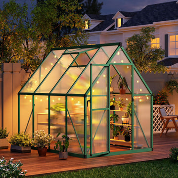 8x12 FT Outdoor Greenhouse, Polycarbonate Greenhouse with Roof Vent and Ground Nails, Aluminum Large Walk-in Green