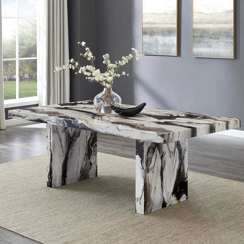 Cavira Modern Faux Marble Dining Table with Double Pedestal Base