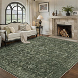 Washable Area Rug 8x10 Green Rugs for Living Room, Vintage Boho Large Rug for Bedroom Dining Room Office, Distressed