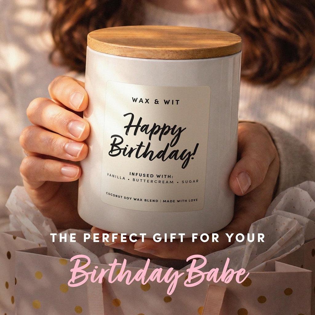 Happy Birthday Candle for Women - Birthday Cake Scented 3-Wick, Vanilla Buttercream, Large 14.5 oz Coconut Soy Wax