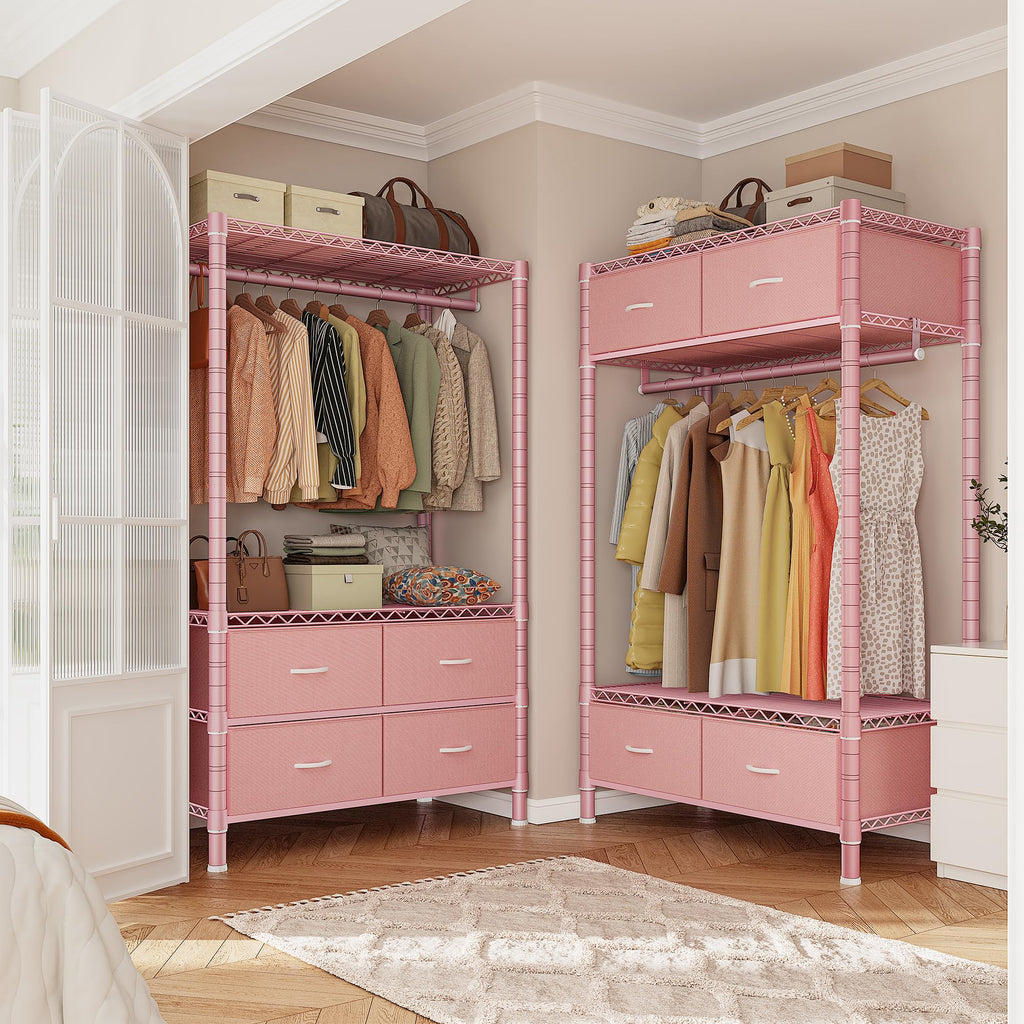 Clothes Rack, Portable Closet , 4 Drawers 4 Shelves