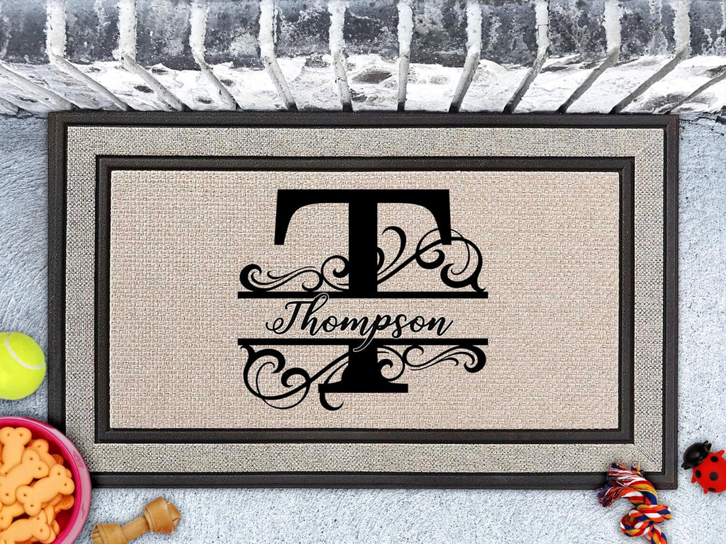 Personalized Monogram Doormat with Family Name, Custom Welcome Doormat, Wedding Gift, First Home, Housewarming, Gray