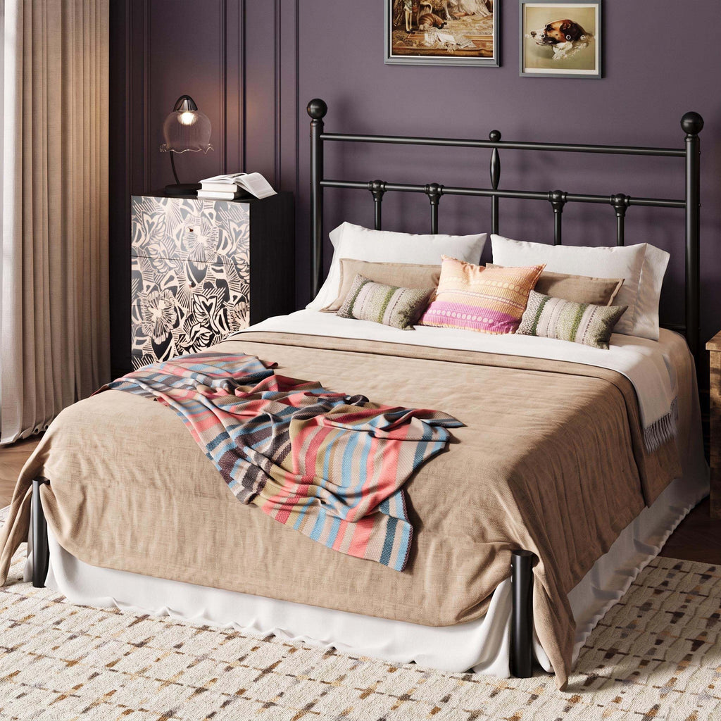 Metal Platform Bed Frame with Victorian Vintage Headboard/Under Bed Storage/No Box Spring Needed/Easy