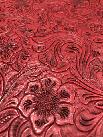 Tooled Faux Leather Western Cowboy, Embossed Vinyl, Craft DIY and Upholstery Pleather Fabric - by The Yard (Red) 54